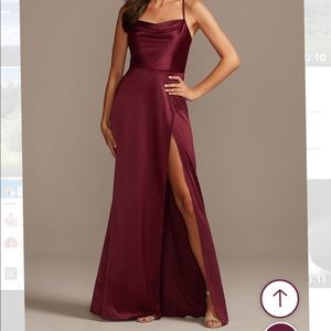Shiny Charmeuse Cowl Neck Slip Dress with Slit